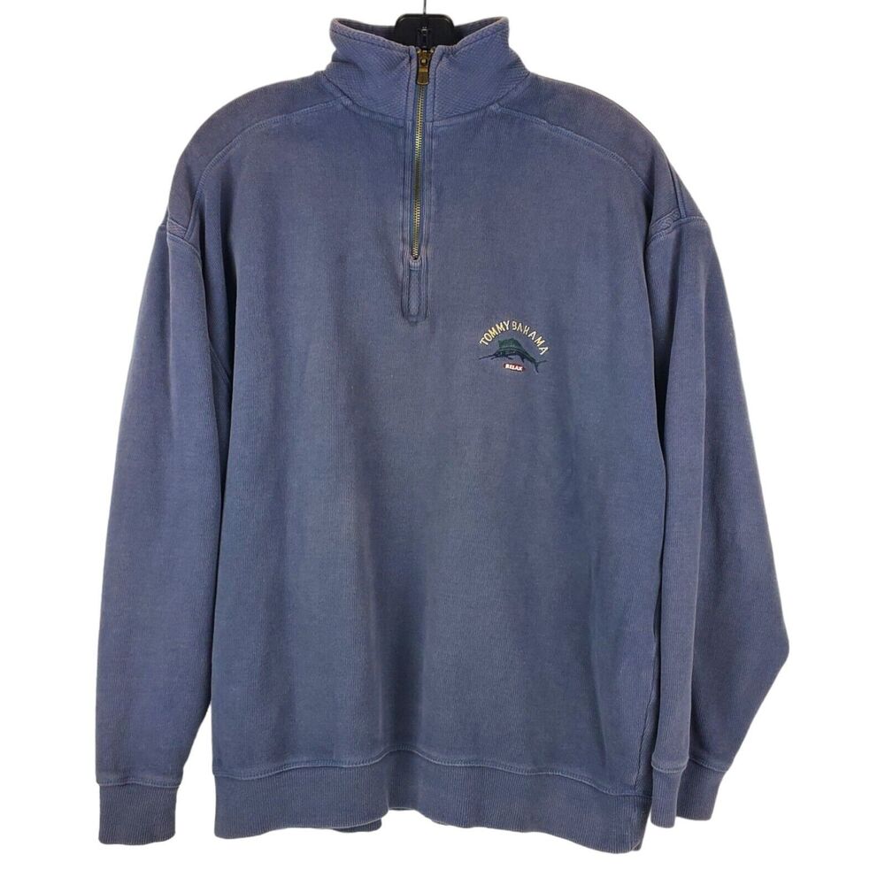 TOMMY BAHAMA Jacket RELAX Mens Large Gray Pullover 1/4 Zip Outdoor Travel Golf